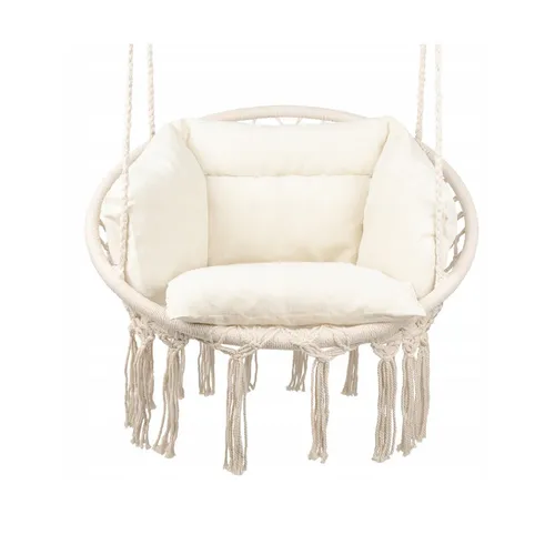 QLS Hängesessel 2 Stahlringe Hängestuhl mit Kissen 150kg Indoor Garten beige 11298