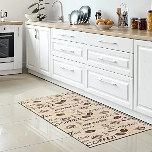 CARPETIA Teppich Küche Küchenteppich Küchenläufer Coffee Cafe Cappucino antirutsch abwaschbar beige braun 67 x 180 cm