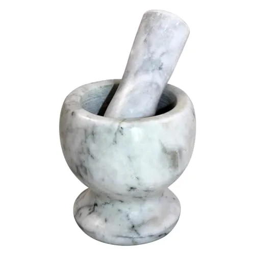 Mörser und Stößel, Marmor-Mörser und Marmor-Stößel, edler Zerkleinerer für Gewürze Kräuter usw. Hell-Grau