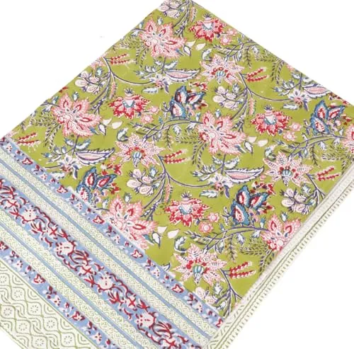 GURU SHOP Blockdruck Tagesdecke - Handgearbeiteter Wandbehang in Grün - Tagesdecken aus strapazierfähiger Baumwolle im traditionellen Blockdruckverfahren, ideal als Überwurf oder Wandtuch, Größe: 150x200 cm, einzigartiges Design mit lebendigen Mustern.