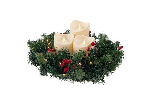 BONETTI Adventskranz Künstlicher Adventskranz mit Lichterkette und 4 LED Kerzen, batteriebetrieben, Ø 40cm, Tannenkranz mit Zapfen, Beeren, flammenlos