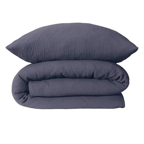 Schiesser Bettwäscheset Molly | 2-teilig | Uni | Musselin in blau von Schiesser