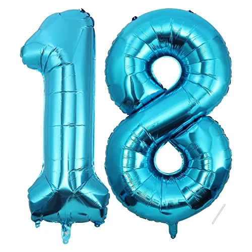 Geburtstag Deko zahlen luftballon 18 jahre | Folienballon blau- für 18. Geburtstagsdeko Männer Frauen Ballon Zahl Deko zum Geburtstag fliegt mit Helium 18.Geburtstagsparty 40
