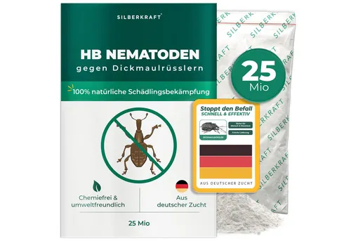 Silberkraft Insektenvernichter HB-Nematoden gegen Larven von Dickmaulrüssler, Gartenlaubkäfer & mehr, biologische Schädlingsbekämpfung für Garten & Topfpflanzen