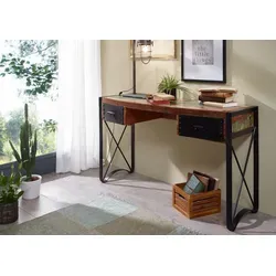 MASSIVMOEBEL24 Schreibtisch Altholz 135x50x80 INDUSTRIAL #43 - Schreibtisch im Industrial-Style aus ca. 60% wiederverwertetem Altholz und stabiler Eisenkonstruktion. Ideal für kreative Arbeitsmomente und kombinierbar mit anderen Möbeln der INDUSTRIAL Serie.