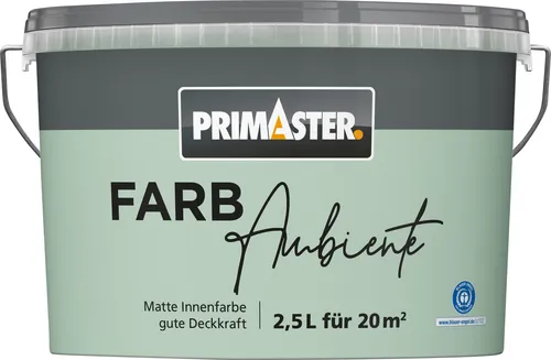 Primaster Farbambiente Wandfarbe matt minze 2,5 L - Hochwertige Wandfarbe in sanftem Minzegrün, ideal für Innenräume. Mattes Finish sorgt für eine elegante Optik und einfache Anwendung.