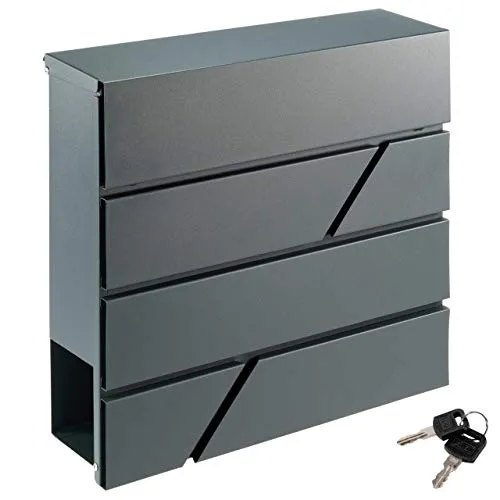 Nexos Wand Briefkasten FIN mit Zeitungsfach Anthrazit Stahl pulverbeschichtet 2 Schlüssel Postkasten 37x37x10,5 cm Design-Briefkasten Postbox rostfrei