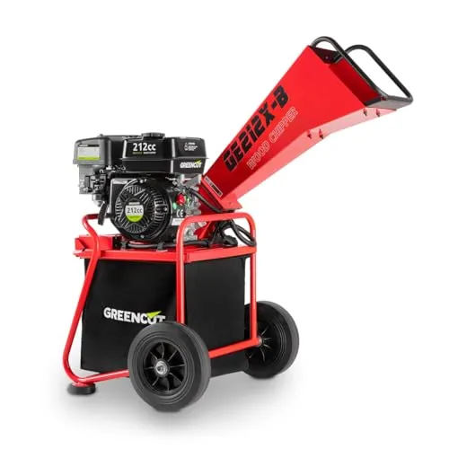 GREENCUT GE212X-B – Benzin-Häcksler mit 7 PS und 64-Liter-Sack, rot