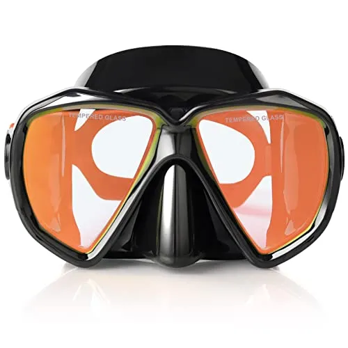 Taucherbrille für Erwachsene mit Anti-Nebel Schnorchelmaske, Schwimmmaske gehärtetem Glas und Nasenabdeckung zum Schnorcheln und Schwimmen (Schwarz (Rot Linse))