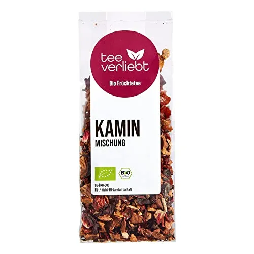 teeverliebt - Loser Früchtetee Kaminmischung 100 g I Früchtetee lose I weihnachtlich duftende Tee-Mischung mit winterlichen Früchten I Früchtetee Bio lose 100g