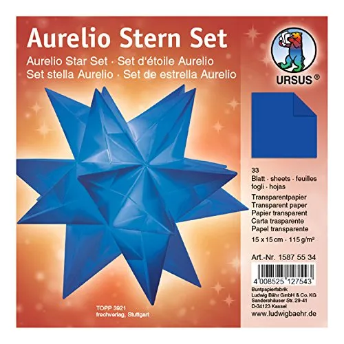 Ursus 15875534 - Faltblätter Aurelio Stern uni, dunkelblau, 33 Blatt, aus Transparentpapier 115 g/qm, ca. 15 x 15 cm, einseitig bedruckt, ideal als zeitlose, elegante Wohndekoration