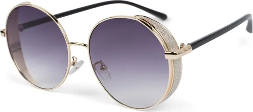 styleBREAKER Damen Runde Sonnenbrille mit getönten Polycarbonat Gläsern und Glitzer Side Shield, Metall Rahmen 09020120