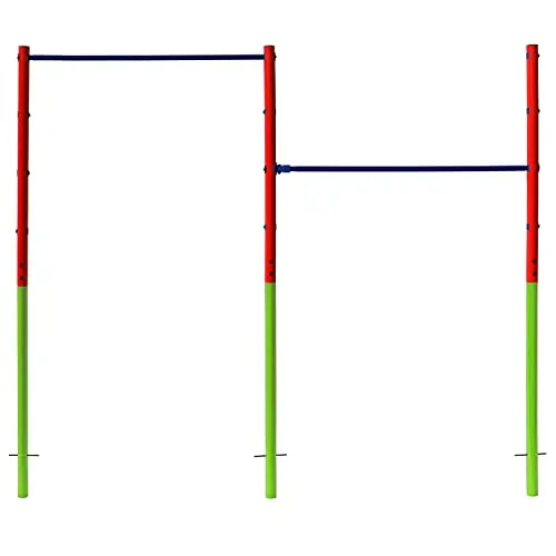 Best Sporting Turnreck Garten I Reckstange Garten Kinder und Erwachsene I Höhenverstellbare Kletterstange Outdoor in Grün-Rot-Blau I Turngeräte für Kinder für Spaß im Garten I Doppel - 241cm