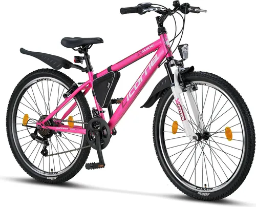Licorne Bike Guide Premium Mountainbike - Kinderfahrrad mit Gabelfederung, erhältlich in 20, 24 und 26 Zoll. Ideal für alle Altersgruppen, bietet die 21-Gang Shimano-Schaltung eine sanfte Fahrt in jedem Terrain.