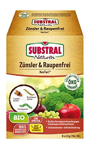Substral Naturen Bio Zünsler-und Raupenfrei XenTari, biologisches Spritzpulver gegen Buchsbaumzünsler und Schadraupen, 8x2,5g, Blau