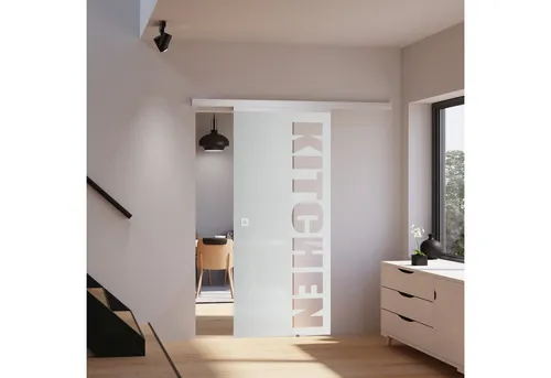 inova wohnen Glasschiebetür Schriftzug 