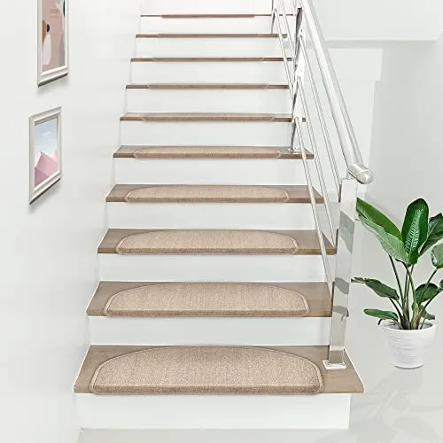 [en.casa] Halbrunde Stufenmatte 15er Set 65 x 24 cm - Beige Treppenschutz - Stufenmatten Set für optimalen Treppenschutz, selbstklebend und pflegeleicht. Ideal für Schmutz- und Nässeabwehr, sorgt für sicheren Halt und Trittschallverbesserung.
