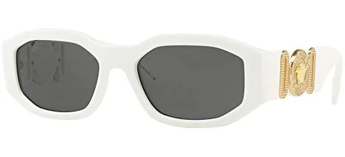 Versace VE4361 Unisex-Sonnenbrille - Sportbrillen mit schmalem Vollrand-Design, stylisches weißes Kunststoff-Gestell und graue Gläser für optimalen UV-Schutz und trendigen Look.