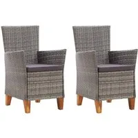 vidaXL Gartenstühle 2 Stk. mit Auflagen Poly Rattan Grau - Hochwertige Gartenstühle aus wasserbeständigem PE-Rattan mit robusten Akazienholzfüßen. Ideal für Garten, Terrasse oder Veranda, inklusive bequemer, abnehmbarer Sitzpolster.