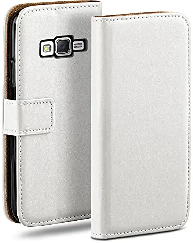 moex Book Case für Samsung Galaxy J5 (2015) Handyhülle mit Kartenfach, Hülle klappbar 360 Grad Schutzhülle, Klapphülle Flip Case Cover, PU Leder Handytasche Lederhülle, Weiß