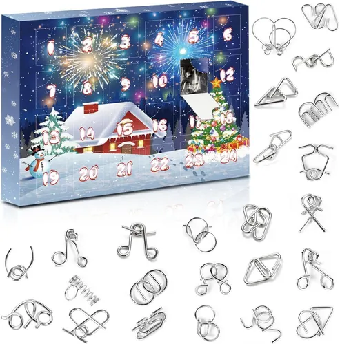 GEEKEO Metallpuzzle Adventskalender 2024 - 24 spannende Knobelspiele - Adventskalender 2024 mit 24 verschiedenen Metallpuzzles, ideal für den täglichen Countdown bis Weihnachten. Fördert Verstand und Geduld, perfekt als Geschenk für die ganze Familie.