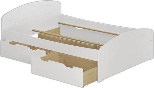Doppelbett 3 Bettkasten 200x200 Seniorenbett Ehebett Massivholz Kiefer Zubehör wählbar V-60.50-20W Rollrost und Matratze inkl.