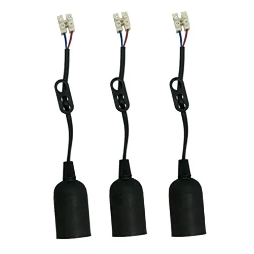 Stück E27 Lampenfassung Renovierfassung Baufassung Schwarz mit Hängevorrichtung, Anschlusskabel und Lüsterklemme 3