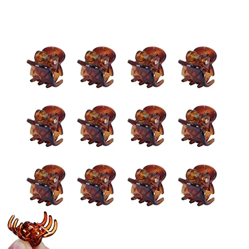 Olakin Mini Haarspangen[10 Stück], 1cm Klaue Clips, Kunststoff Haar Claw, Rutschfestem Griff klein Jaw Clips, für Mädchen und Damen(Braun)