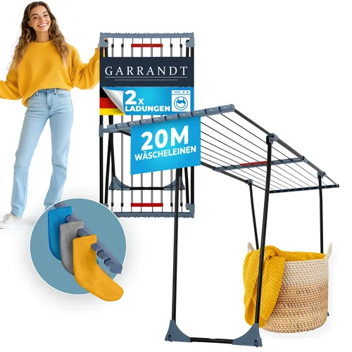 Garrandt Wäscheständer ausziehbar stabil schwarz Wäschetrockner 20m Leihne