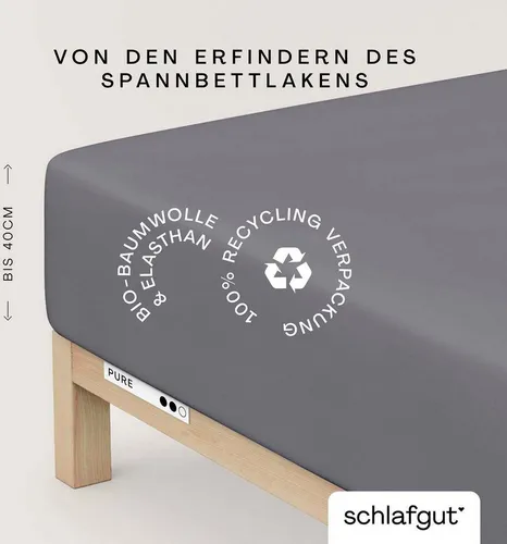 Schlafgut Boxspring-Spannleintuch Pure Grau 120-130x200-220 cm - Bettlaken aus hochwertigem Mischgewebe, AZO-frei und bügelfrei, mit perfektem Sitz für Boxspringbetten. Ideal für allergikerfreundlichen Komfort und klimaregulierenden Schlaf zu jeder Jahreszeit.