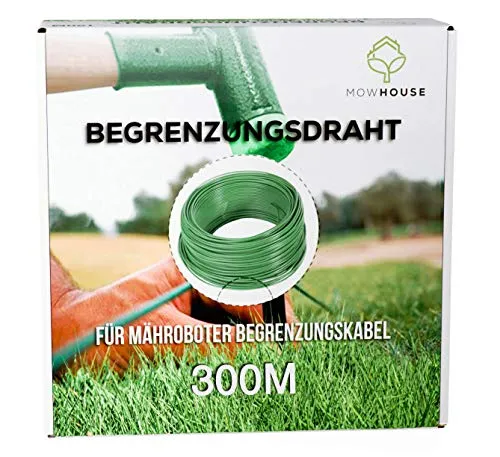 MOWHOUSE 300 m Begrenzungskabel für Mähroboter - Hochwertiges 300 m Begrenzungskabel für Rasenroboter, ø 2,7 mm. Praktische Box mit Abrollhilfe erleichtert das Verlegen. Kompatibel mit allen Marken wie Husqvarna, Gardena und mehr.