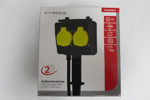 Vivanco 2fach- Outdoor Steckdosenleiste IP44 in gelb von Vivanco