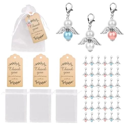 Sploziia 36 Stück Schutzengel Anhänger-Engel Anhänger + Organzabeutel +Kraftpapierkarte (Englisch) für gastgeschenke hochzeit, taufe geschenk, Geburtstagsgeschenke und Gastgeschenke