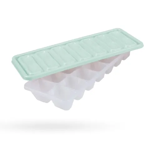 Eiswürfelbehälter mit Deckel - Praktische Aufbewahrung für eiskalte Getränke - 14 Fächer - Aus hochwertigem Kunststoff (Grün / 1er Set)