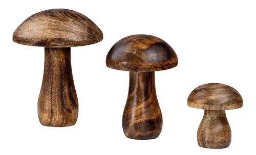 Levandeo® Dekoobjekt, 3er Set Deko Aufsteller Pilz Holzdeko Mango Braun Tischdeko Herbst