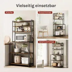 WOLTU Küchenregal, 6 Ablagen, 6 Haken, Metallrahmen, Ingenieurholz, 80x167x40 cm : Rustikales Braun Farbe: Rustikales Braun