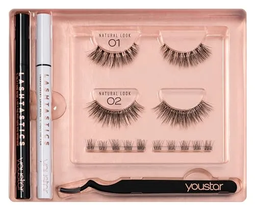 youstar LASHTASTICS 3D Wimpern Set/Eyelash Set Natural Look | Wiederverwendbare Faux Mink Lashes, Inklusive 2in1 Wimpernkleber & Eyeliner, Künstliche Wimpern Set