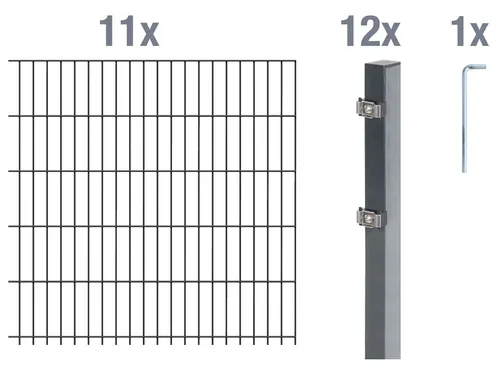 ALBERTS Doppelstabmattenzaun-Grundset Anthrazit 22 m - Gartenzäune: Fertiges Set aus hochwertigem Stahldraht, rost- und wetterfest mit 15 Jahren Garantie – Ideal für sicheren und langlebigen Schutz Ihres Gartens.