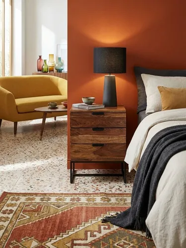 KADIMA DESIGN Nachttisch aus Massivholz und Metall - Moderne Nachtkommode im Industrial-Style mit 3 geräumigen Schubladen. Handgefertigt und ein Unikat, ideal für Boxspringbetten. Robustes Design und schützende Oberflächenbehandlung.