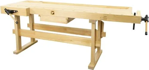 Holzmann Hobelbank WB210 - Massivholz Werkbank mit Schublade - Werkstatteinrichtung aus Gummibaum-Massivholz mit 3,8 cm starker Platte, ideal für präzises Arbeiten. Inklusive 4 Werkzeughaltern und 4 Metallbankhaken für optimalen Stauraum.