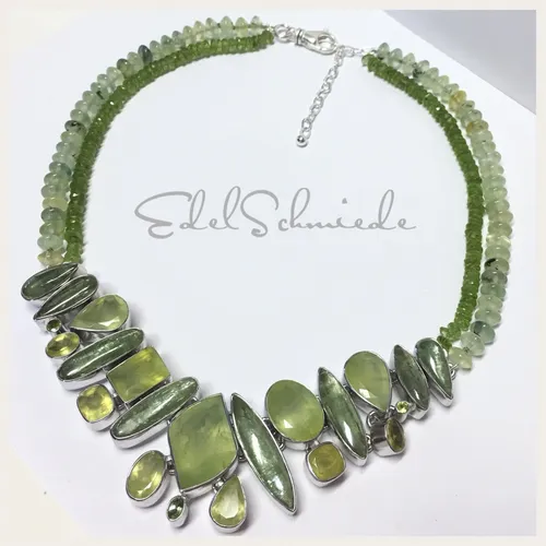 Edelschmiede925 EdelsteinCollier in Grüntönen 925 Silber rhod 45cm