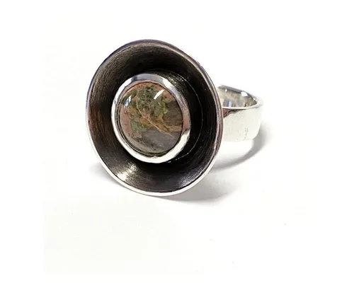 Edelschmiede925 Silberring Jaspis Cabochon teilw. Geschwärzt, 54