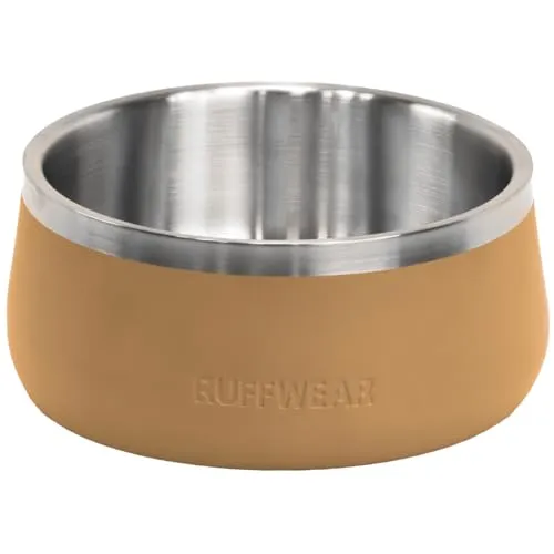 Ruffwear Futternapf Basecamp Bowl Catttail Tan - Näpfe aus robustem, lebensmittelechtem Edelstahl, spülmaschinenfest und mit geräuschdämpfender Beschichtung. Ideal für unterwegs mit rutschfestem Silikonring und großem Fassungsvermögen von 1,6 L.