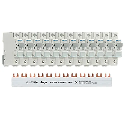 Hager Set 12x LS Schalter 1-polig MBS116 + 1x Phasenschiene 3-polig KDN363A