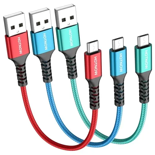 HOTNOW Kurzes Micro-USB-Kabel 30cm 3 Stück, 0,3 m Android Ladekabel Nylon geflochten Schnellladekabel für Samsung Galaxy S7 S6 S7 Rand S5, Hinweis 5, PS4, Power Bank