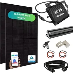 MyPfannendach Balkonkraftwerk 880+ Watt – Premium transparent Variante - Solaranlagen mit 2x bifazialen Hochleistungsmodulen und WLAN Wechselrichter, ideal für nachhaltige Energiegewinnung und jetzt mit 0 % MwSt.