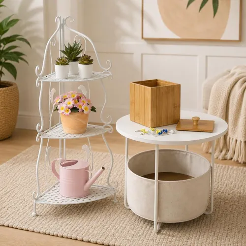 3-teiliges Wohnzimmer-Aufbewahrungsset – Klappbares Eckregal, Bambuskiste und Beistelltisch