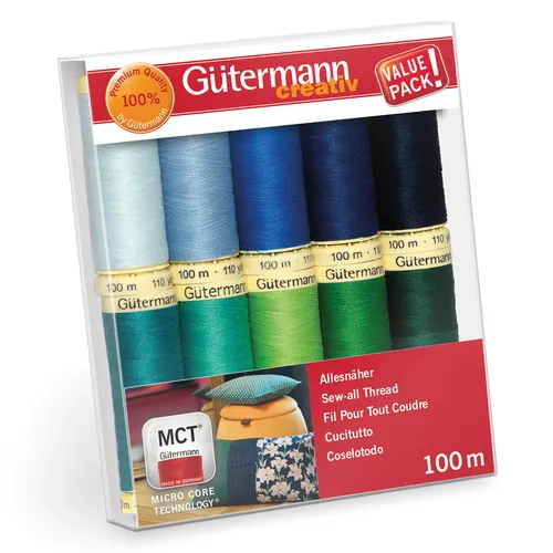 Gütermann Allesnäher Nähfaden-Set-5: 10 Farben für kreative Nähprojekte - Nähgarne in 10 Farben, 100 m pro Rolle, ideal für Handnähen und Nähmaschinen. Hochwertiges Polyester für langlebige Ergebnisse!