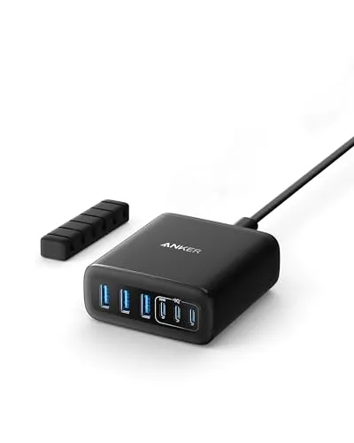 Anker USB-C Ladegerät, 6 Port Ladestation mit 112W Leistung - Ladegeräte & Adapter für Tablets – 6-in-1 Lösung für alle Geräte mit 112W Leistung, sorgt für schnelles Laden von MacBook und iPhone, Kabelbinder inklusive für einen ordentlichen Schreibtisch.