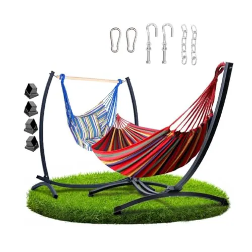 QLS 2-in-1 Gestell mit Hängematte und Hängesessel - Multifunktionales Hängemattengestell – Schnell von Hängematte zu Hängesessel umbaubar, robustes Stahlgestell für bis zu 250 kg, ideal für gemütliche Stunden im Freien.